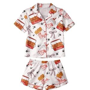 Chick Fil A Pajama Set Food Print Shorts Set Cozy Lounge Sleepwear Women